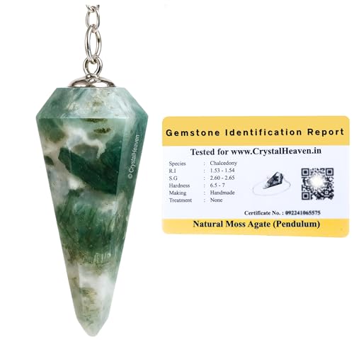 Image of Moss Agate Pendulum Dowsing Tool - Natural Crystal Pendulum for Spiritual Guidance - Premium Dowser Pendulum for Accurate Divination and Energy Healing - Perfect for Energy Healing and Chakra Balancing - Handcrafted with Precision and Elegance