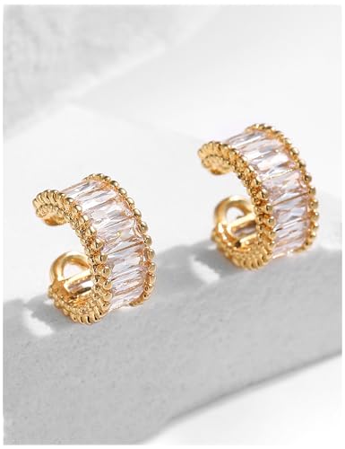 Ear Cuffs in 18K Gold - CZ Paved Hoop Conch Cuff Earrings for Women,Men - Sparkle Rhinestones Clip On Wrap Earrings Non Pierced4