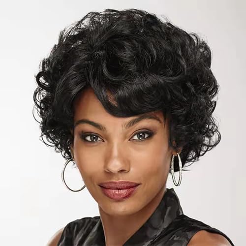 Perruque afro courte bouclée naturelle ondulée avec frange moelleuse