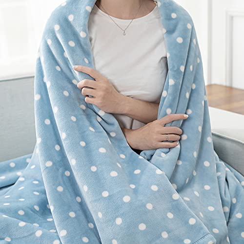 Kingole Flannel Fleece Microfiber Throw Blanket, Luxury Light Blue King Size Dot Pattern Lightweight Cozy Couch Bed Super Soft And Warm Plush Solid Color 350Gsm (108 X 90 Inches) #TOP1