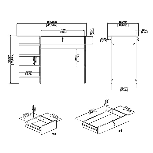 Tvilum Home Office Writing 4 Drawers and Open Shelf, Jackson Hickory Desk