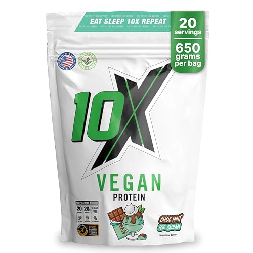 10X Athletic Vegan Protein Powder – Chocomint Ice-Cream, Plant-Based, Dairy-Free, Gluten-Free, No Soy or Sugar, Supports Muscle Growth & Recovery – Informed-Sport Certified, Delicious Taste