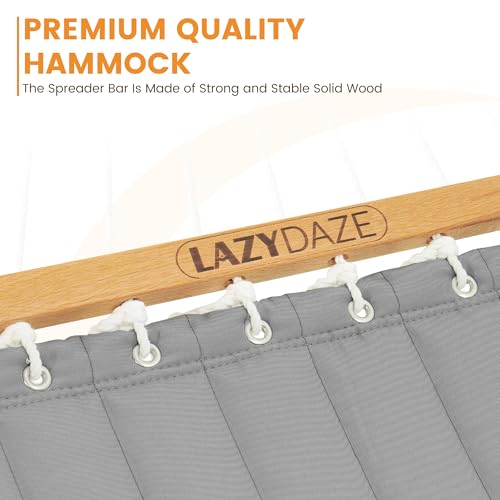 Lazy Daze Hammocks 12 FT Double Quilted Fabric Hammock with Spreader Bar and Detachable Pillow, 2 Person Double for Outside Patio Backyard, 450lbs Capacity, Light Gray by Lazy Daze Hammocks - Image 4