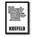 KREFELD - Bild mit Stadt-bezirken - Rahmen optional - Geschenkidee Geburtstag Umzug Einzug Einweihung