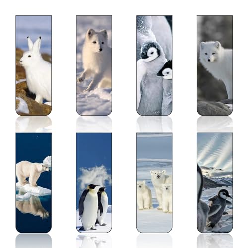 Marcapaginas Magnetico, 8 Piezas Marcapaginas, Marcapaginas Originales Animales Árticos y Antárticos, Regalos Cumpleaños Niños Colegio