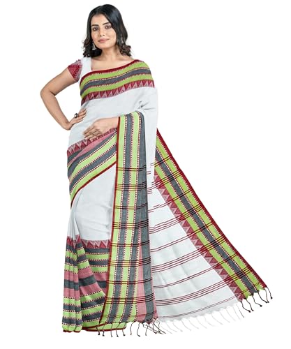 Image of eC ESHA'S COLLECTION Women's Cotton Blend Begumpuri Handloom Saree With Unstitched Running Blouse Piece