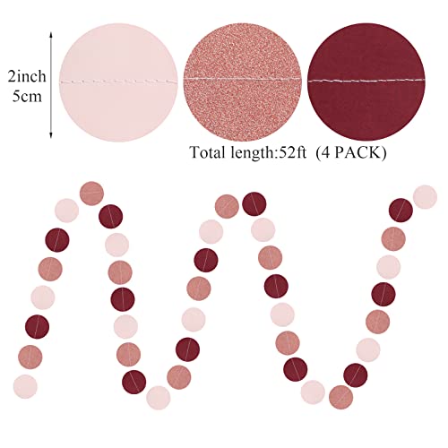 Rose-Gold Pink Burgundy Party Decorations - 52Ft Paper Streamers Women Girl Birthday Garland Baby Bridal Shower Banner Bachelorette Engagement Wedding Brunch Mothers Day Valentines Galentines Decor #TOP1