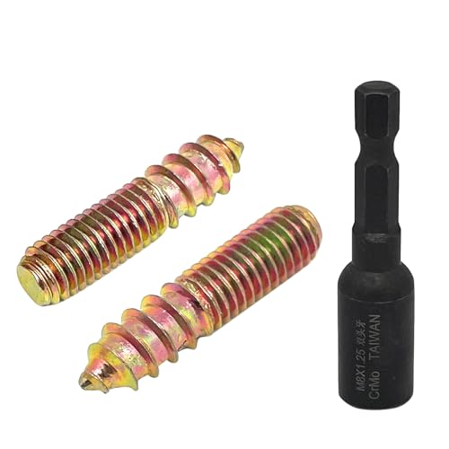 Image of 10pcs M8x35mm Hanger Bolts Double Headed Bolts Screw Kit,Self-Tapping Hanger Bolts Screw for Wood Furniture,with 1pcs M8x1.25mm Driver