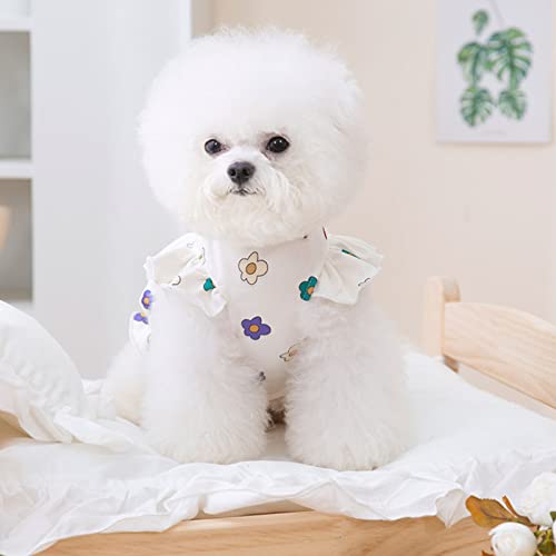 Vestido para Cachorro, Lindo Vestido Floral para Cachorrinhos, Manga Macia Esvoaçante, Algodão Respi