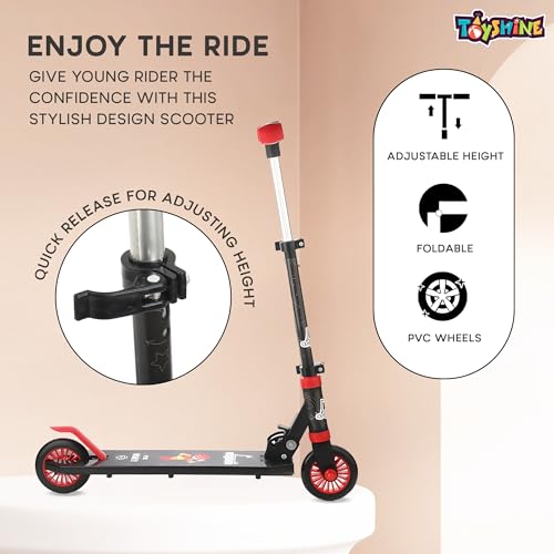 Image of Toyshine Jumbo 2 Wheel Runner Scooter with Anti Slip ABS Base Aluminium Structure Height Adjustable Handlebar Foldable Max Load 50kg for Boys and Girls Ages 4 and Above - Black