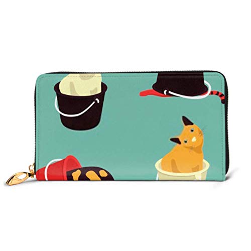 Preisvergleich Produktbild JHGFG Mode Handtasche Reißverschluss Brieftasche Vier fette Katze verwirrt Eimer Hintergrund Telefon Kupplung Geldbörse Abendkupplung Blockieren Leder Brieftasche Multi Card Organisieren