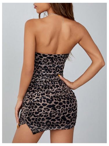Image of Milumia Women's Leopard Print Bodycon Mini Dresses Strapless Ruched Short Tube Dress