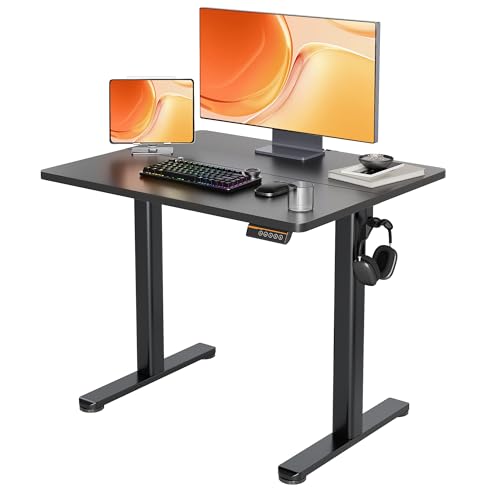Claiks Electric Height Adjustable Stand Up Desk, 35x20 Inches Sit Stand Desk for Home Office, Black Top/Black Frame