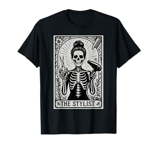 Hair Stylist Tarot Card Skeleton Cosmetology Hairdresser Spa T-Shirt