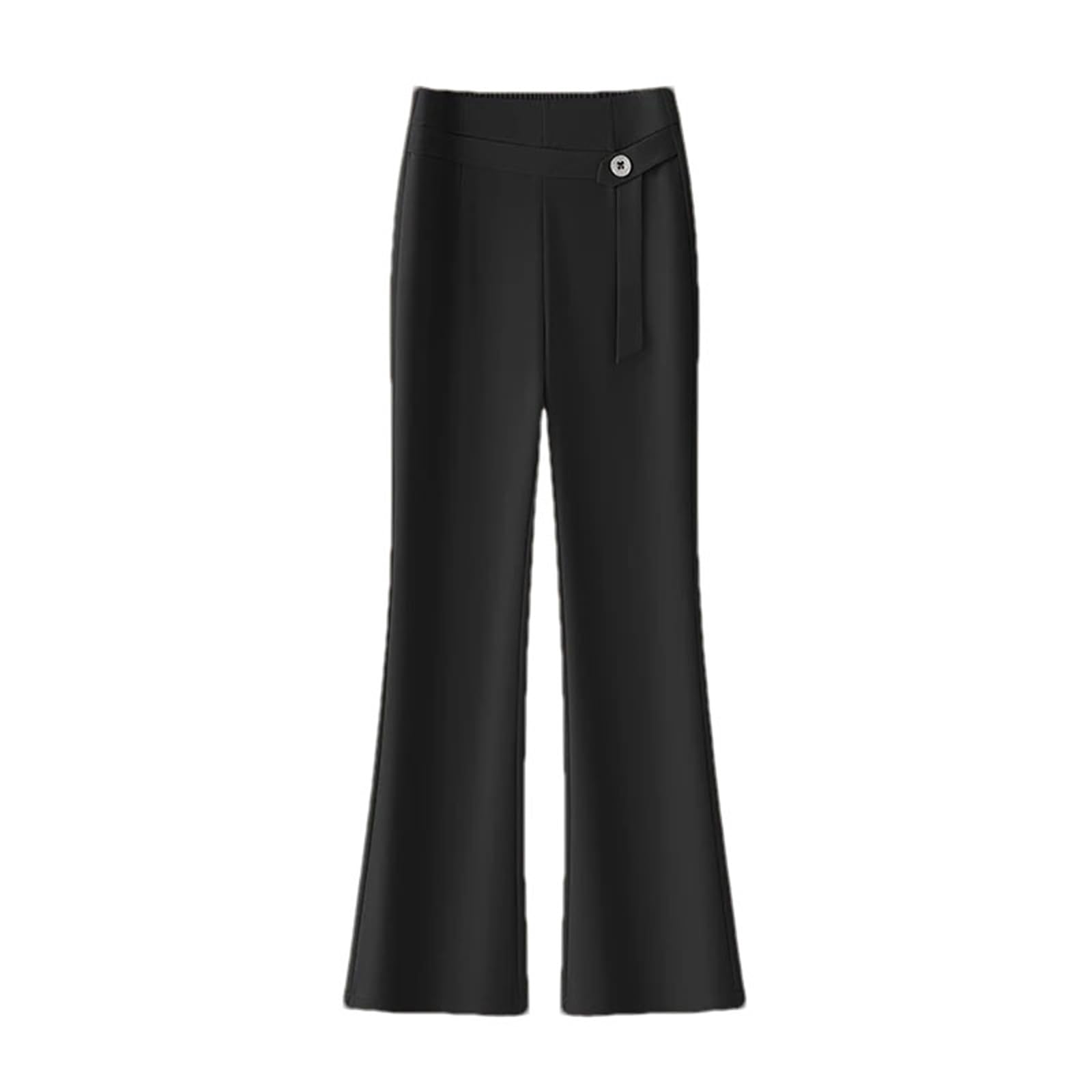 Womens Casual Flared Pants Elastic High Waist Decorative Button Work Business Pants