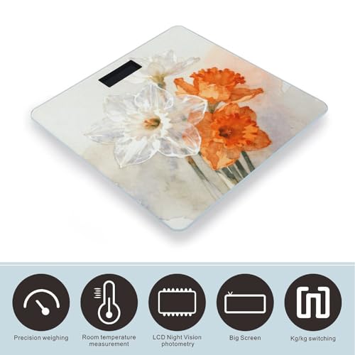 Báscula Digital para Baño Blanca con Flores Naranja miniatura 3