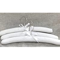 Elegance ~ Set of 3 Padded Coat Hangers ~ Luxury Padded Cotton Clothes Hangers with Delicate Scroll & Heart Embroidery Detail ~ and complimentary Cotton Drawstring Bag