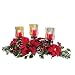 Collections Etc Christmas Poinsettia Candle Holder Centerpiece with Pinecones, Red