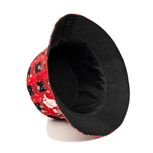 Image of Bucket Hat for Women Men,Travel Sun Beach Cap,Unisex Fishing Outdoor Boonie (Christmas Plaid)