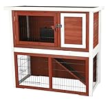 TRIXIE natura Outdoor Rabbit Hutch with Run - 2-Story Rabbit Cage with Non-Slip Ramp - Medium Elevated Small Animal House with Secure Playpen, Hinged Roof & Pull-Out Tray - in Auburn/White