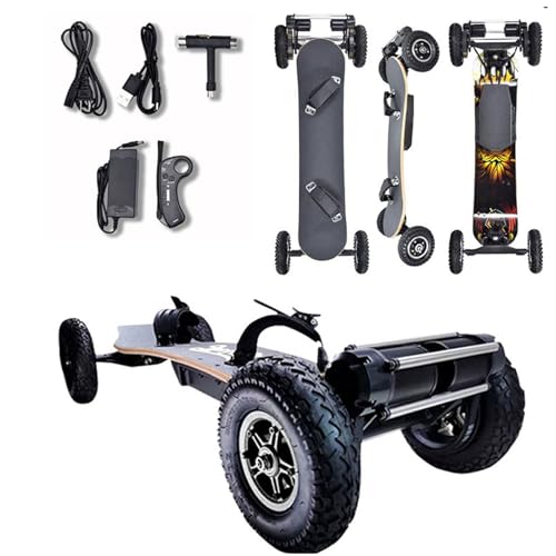Lakenbroade Skateboard électrique Tout-Terrain avec télécommande, Double Moteur de 1650 W, Vitesse maximale de 51/48 km/h et autonomie de 45/19 km,...