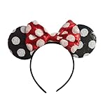ShuaWdk ミッキー カチューシャに適合するディズニー カチューシャ 、マウス耳ヘッドバンド 大人用ヘッドバンド マウスコスチューム ソリッドバックレッドピンクリボン 女の子 男の子の誕生日パーティー テーマパークコスチューム ゲームのお祝いに最適 リボンなし 用小物 (（黒 +赤）スパンコールB)