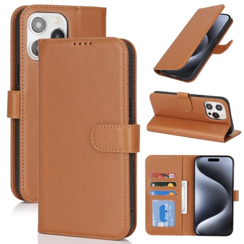 Image of for iPhone 15 Pro Case Wallet with Card Holder,for iPhone 15 Pro Wallet Case for Women Men,PU Leather Shockproof Magnetic Buckle Stand Flip Phone Case-Brown