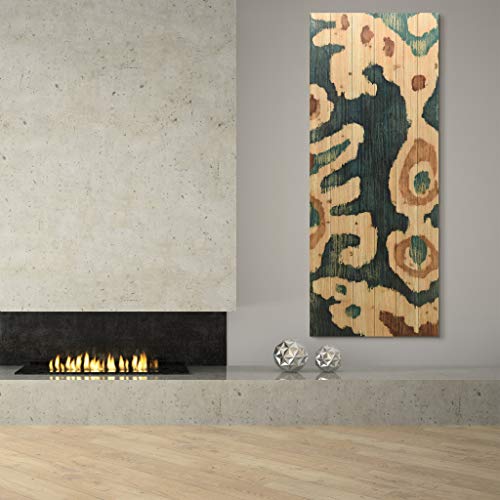 Empire Art Direct Ocean Ikat B Abstract Print Wooden, Solid Decor,24' X 60' Ready To Hang, Living Room, Bedroom ＆ Office Wall Art, 24 In. X 1.5 In. X 60 In, Green Brown Wood #TOP3