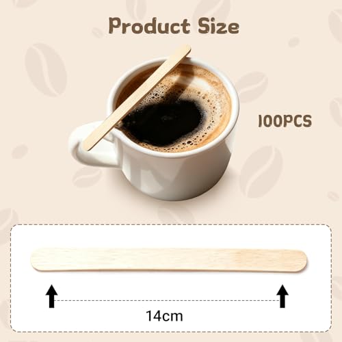 Miniatura 3 de 100 Piezas Palitos Café Desechables Cucharas Desechables Y Paletinas Café Para Mezclar Café, Crema Y Azúcar, Ideal Para Cafés, Hogares Y Oficinas