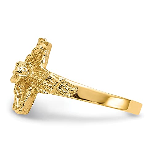 14K Yellow Gold Lord Jesus Christ Crucifix Holy Cross Ring Religious Fine Jewelry For Women Gifts For Her #TOP3