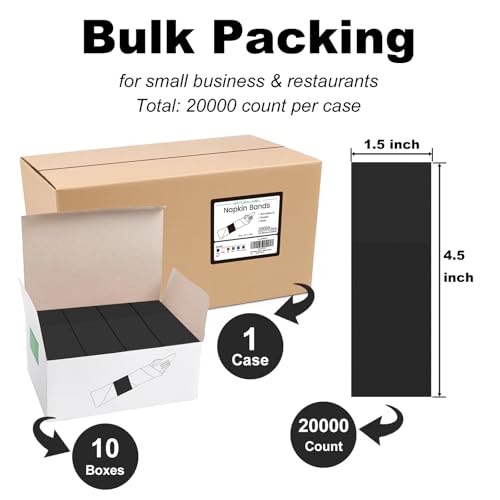 Image of NATURALABEL Bulk Pack of 20,000, Self-Adhesive Napkin Bands for Small Business, Restaurants, Events - 10 Boxes, 2000 per Box (Black)