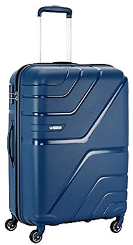 Image of American Tourister 4 Wheel Trolley Bag for Travel | Upland Spinner 79 Cms Polypropylene Hardsided Large Check-in Luggage Bag | Suitcase for Travel | Trolley Bag for Travelling, Marine Blue