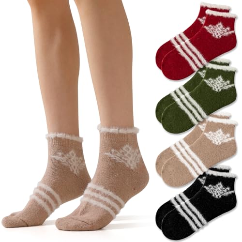 Image of Fszsaa Merino Wool Low Ankle Socks For Women - Knit Warm Fuzzy Casual Home Socks For Winter