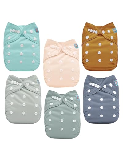 Image of ALVABABY Baby Cloth Diaper 6 Pack with 12 Inserts One Size Cloth Diaper Covers Adjustable Washable Reusable for Baby Girls and Boys