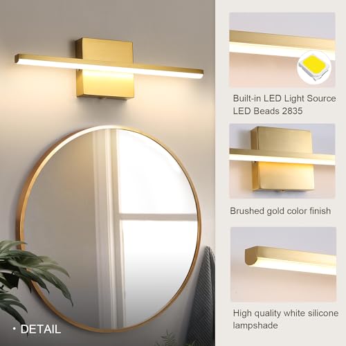 Image of Brushed Gold Vanity Light 16 Inch Modern Bathroom Light Fixtures 14W Wall Vanity Lamp Over Mirror, Dimmable 5CCT LED Wall Sconce for Bedroom Cabinets UL Certificated