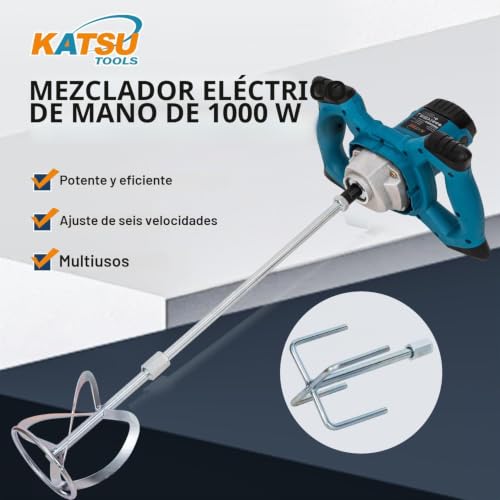 Miniatura 2 de Katsu Tools Mezcladora Eléctrica De Paletas De 1000 W, Portátil, Para Mortero Y Cemento, Con 6 Velocidades Variables Y Agitador Adicional, Para Pintura, Yeso Y Hormigón Gama Económica 100036