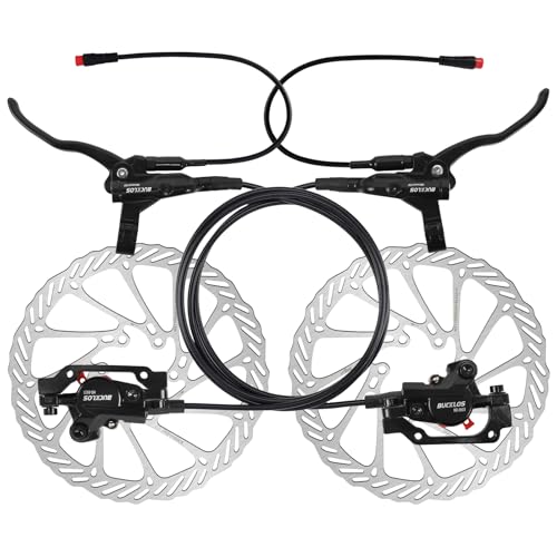 AEYINO E-Bike Hydraulic Disc Brake Set with 160mm Rotors 2 Pistons Electric Power-Off Left Front 1100mm Right Rear 1800mm Aluminum Alloy Lever for Scooter/MTB Mountain Bike