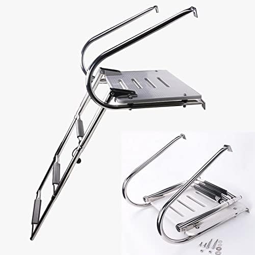3 Steps Fiberglass Platform Deck Ladder Stainless Steel Boat Deck Ladder Kayat Step Ladder with 2 Handrails
