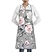 Delantales de cocina con estampado de flores de rosas con hojas para mujer, delantal de cuello con bolsillo, delantales de cocina para cocinar hornear, jardinería, unisex, blanco, Talla única