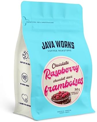 Java Works Coffee - Chocolate Raspberry Flavoured Coffee | 340 grams (12 ounces) | Medium Roast | Whole Bean