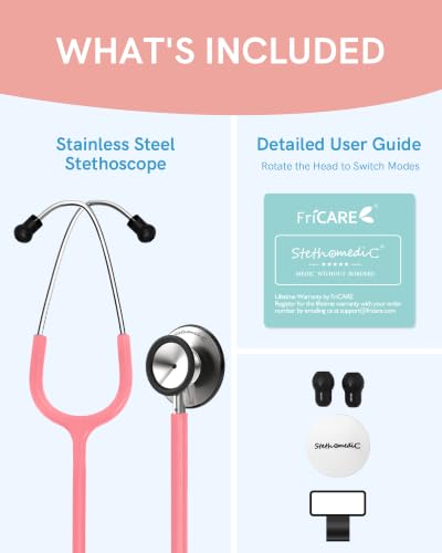 Image of FriCARE Dual Head Stethoscope - Stethoscopes for Nurses, Medical Nursing Students, Paramedics /EMT /LVN /VNA Backup Estetoscopio, Aurora Pink Tube, Stainless Steel Chestpiece