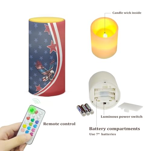 Image of Poceacles 4th of July Eagle American Flag Star LED Candle Patriotic Flickering Wick Electric Candles Independence Day Decorative Tealight for Home Fourth of July Decoration