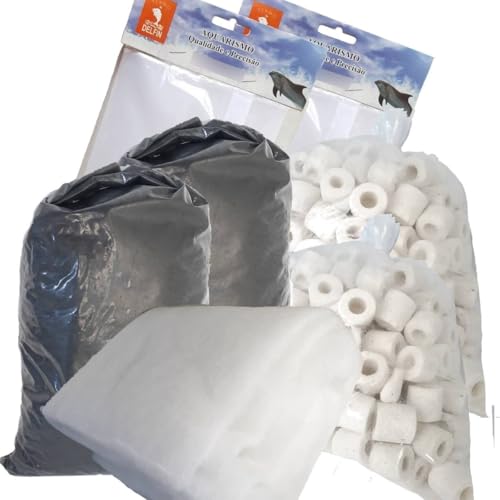 Kit Midia Filtragem Aquário 2kg Carvão Ativado, 2Kg Cerâmica, 1m Perlon, 2Bolsas Midia