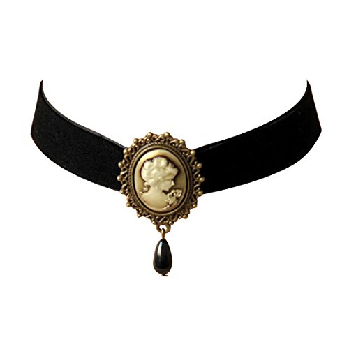 JJTZX Victorian Black Velvet Lace Choker Gothic Lady Cameo Necklace