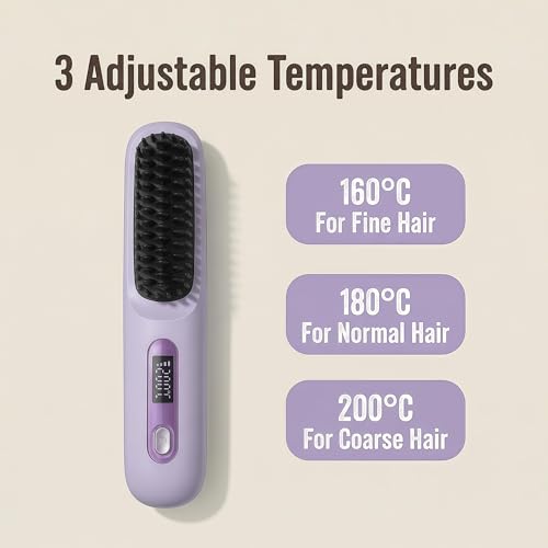 Cepillo alisador inalámbrico para cabello corto morado miniatura 4