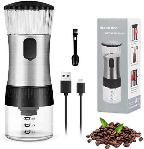 مطحنة قهوة كهربائية من يوفانور قابلة لاعادة الشحن، مطحنة قهوة مصنوعة من سيراميك باعدادات تحكم في درجة الطحن، مطحنة حبوب قهوة محمولة بسعة كبيرة مصنوعة من ستانلس ستيل بملعقة بفرشاة