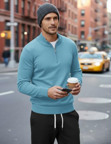 Image of COOFANDY Men's Quarter Zip Up Sweaters Slim Fit Lightweight Mock Pullover