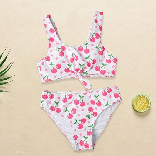 Girls Cherry Print Bikini 2pc Swimsuit Set Cotton Soft Comfortable Lightweight Breathable Open Navel Bathing Suit2