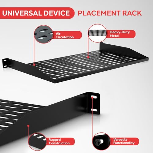 Image of Pyle 19-Inch 1U Server Rack Shelf - Vented Metal Shelves for Optimal Airflow, Wall or Rack Mountable, Durable Cantilever Tray, Supports up to 110lbs, Ideal for Cabinets, Computers & Network Equipment