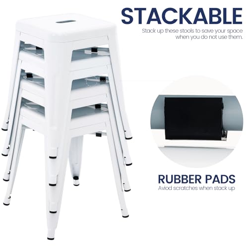Image of 18 Inch Metal Stools Set of 4, Stackable for Indoor Outdoor, White